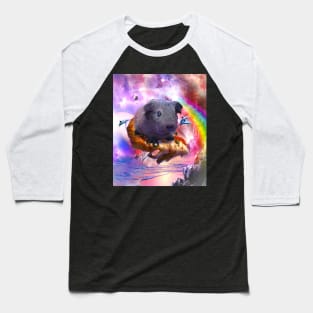 Rainbow Guinea Pig On Pizza In Space Baseball T-Shirt